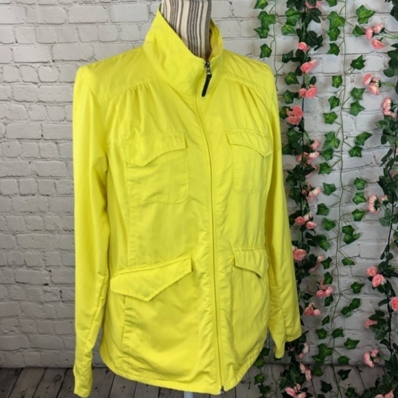 Eddie Bauer Travex Bright Yellow Nylon Rain Travel Jacket Women's Large L EUC - Picture 2 of 8